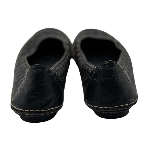 Bass Size 10 Black Leather Slip-On Flats Woven Detail Rubber Sole Comfortable - Picture 5 of 11